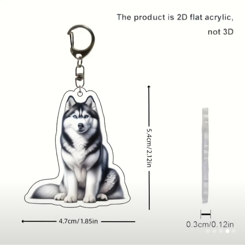 NEW! 2D Acrylic Siberian Husky Bag Charm 👜🎒 Accessory ~ 🐕 🐾🎁 - Picture 4 of 14